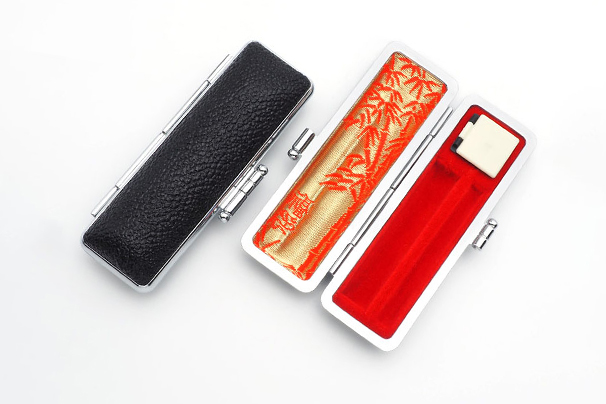 印鑑ケース 2本入り モミ革銀枠 ブラック 10.5-12.0mm認印&訂正印